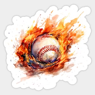 Flaming Baseball Watercolor Sticker